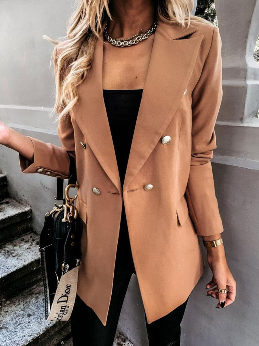 Chic Turndown Collar Double Breasted Slim Fit Blazer