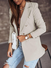 Chic Turndown Collar Double Breasted Slim Fit Blazer