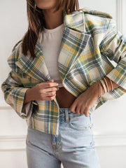 Chic Turndown Collar Plaid Raised Long Sleeves Elegant And Vintage Jacket