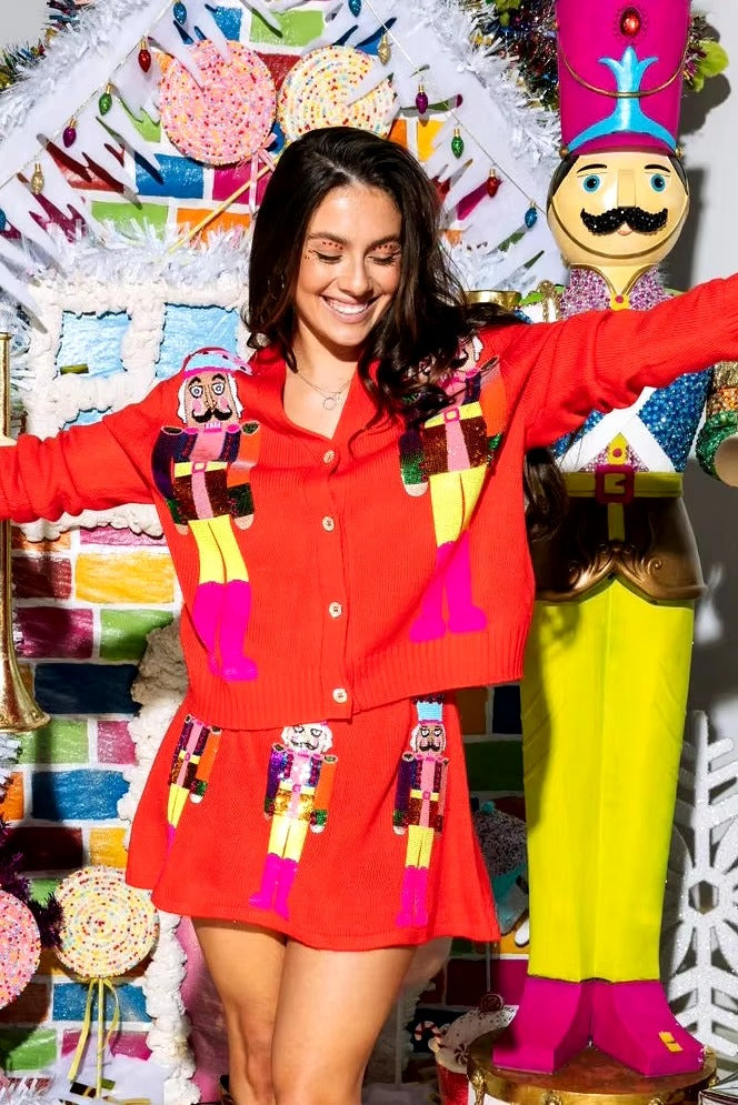 Christmas Cartoon Print Knitted Cardigan 2 Piece Set