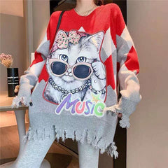 Christmas Loose Color Blocking Long Sleeve Knitwear