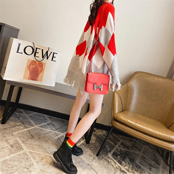 Christmas Loose Color Blocking Long Sleeve Knitwear