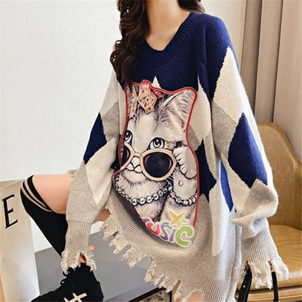Christmas Loose Color Blocking Long Sleeve Knitwear