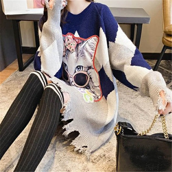 Christmas Loose Color Blocking Long Sleeve Knitwear