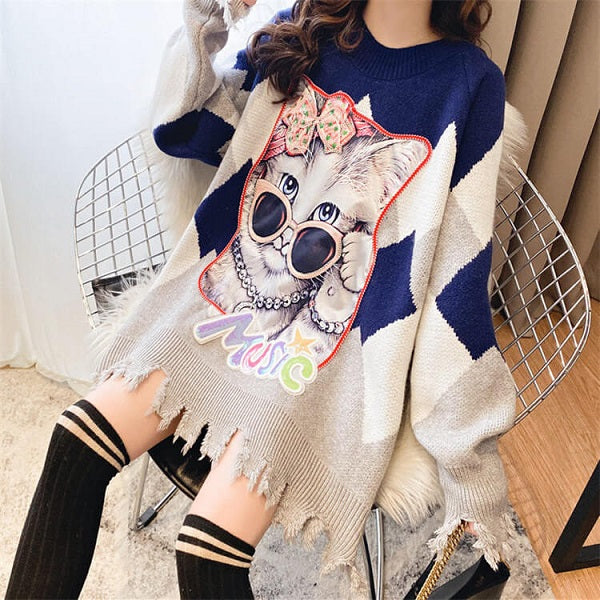 Christmas Loose Color Blocking Long Sleeve Knitwear
