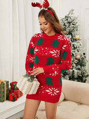 Christmas Pattern Jewel Neck Long Sleeves Knitted Sweaters