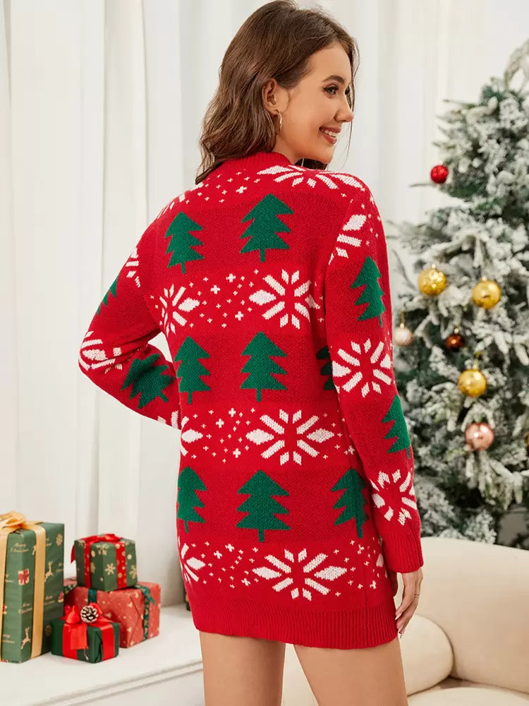 Christmas Pattern Jewel Neck Long Sleeves Knitted Sweaters