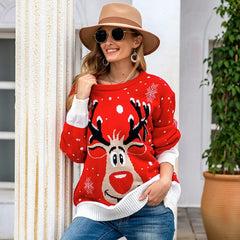 Christmas Reindeer Round Neck Long Sleeve Knitwear