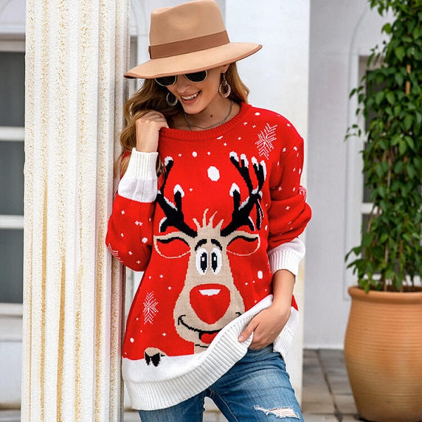 Christmas Reindeer Round Neck Long Sleeve Knitwear
