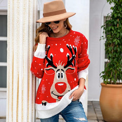 Christmas Reindeer Round Neck Long Sleeve Knitwear