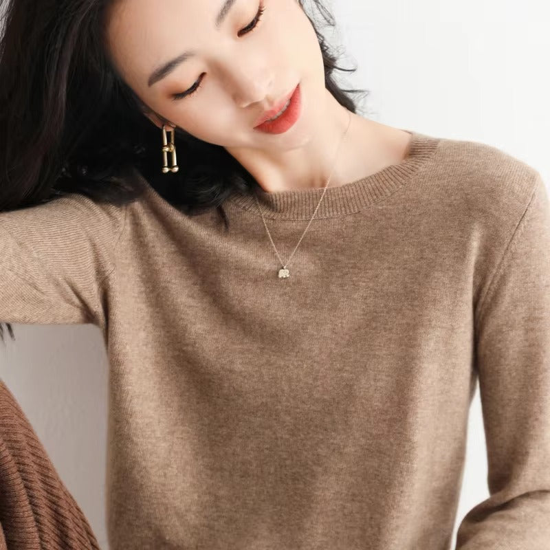 Classic Style Cashmere Round neck Long Sleeve Wool Sweater