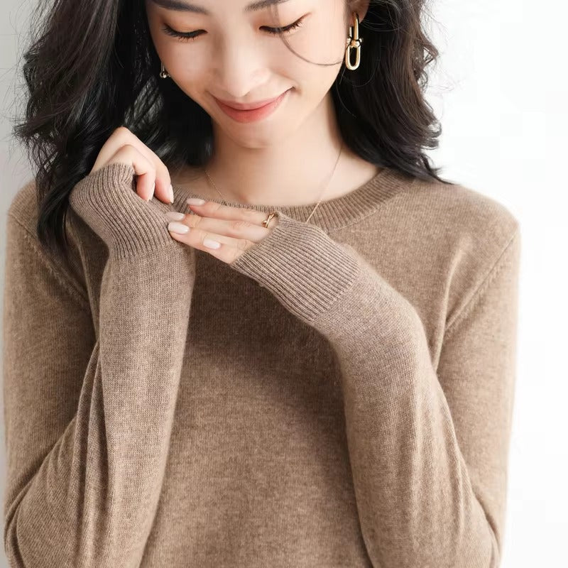 Classic Style Cashmere Round neck Long Sleeve Wool Sweater