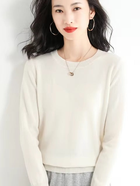 Classic Style Cashmere Round neck Long Sleeve Wool Sweater