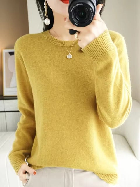 Classic Style Cashmere Round neck Long Sleeve Wool Sweater