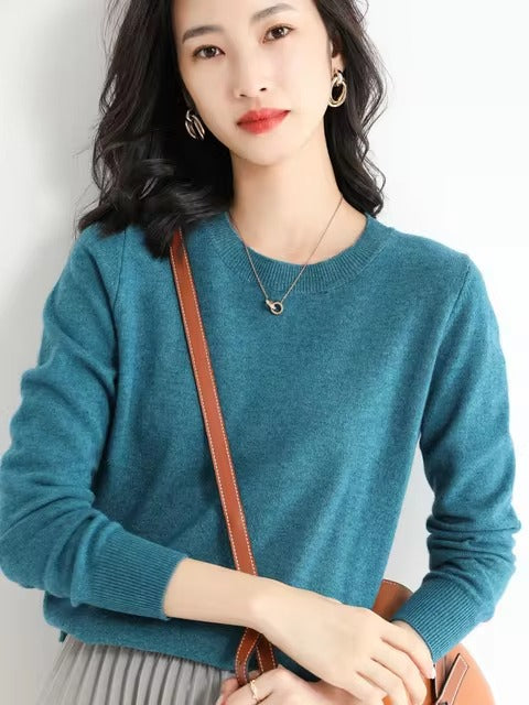 Classic Style Cashmere Round neck Long Sleeve Wool Sweater