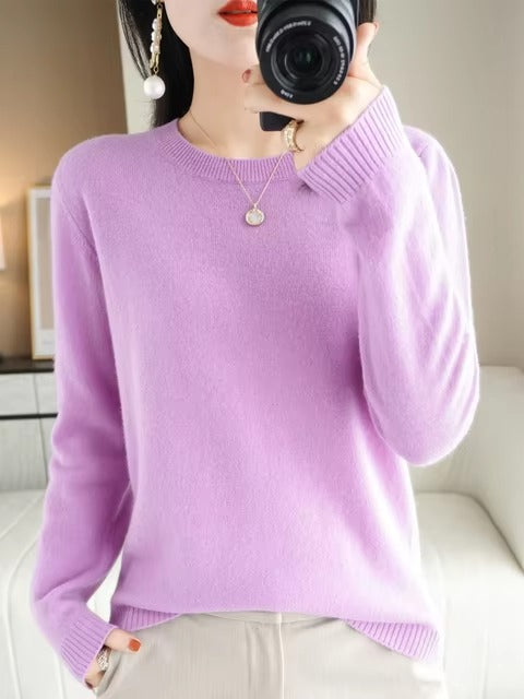 Classic Style Cashmere Round neck Long Sleeve Wool Sweater