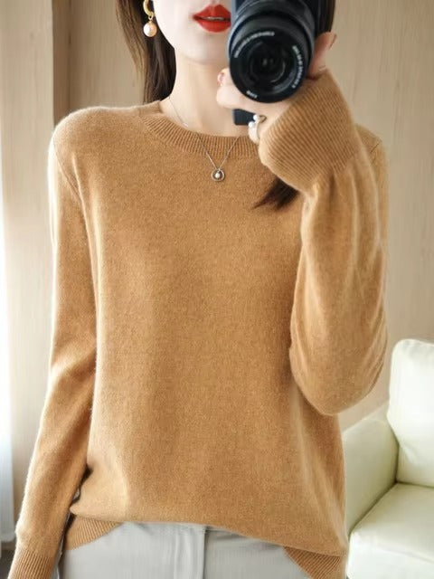 Classic Style Cashmere Round neck Long Sleeve Wool Sweater