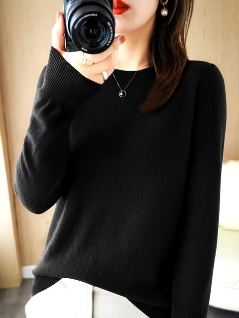 Classic Style Cashmere Round neck Long Sleeve Wool Sweater