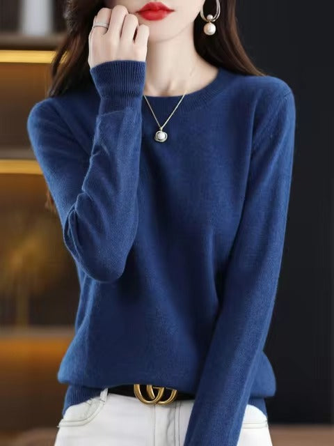 Classic Style Cashmere Round neck Long Sleeve Wool Sweater