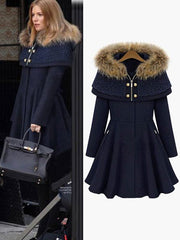 Coat Hooded Swing Coat With Detachable Cape petticoat Coat