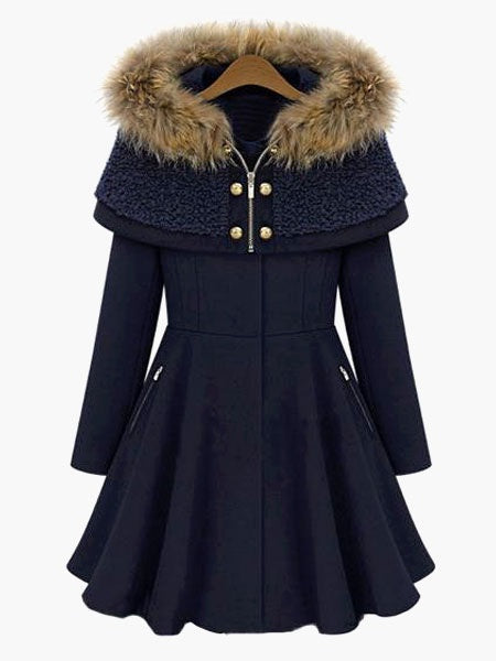 Coat Hooded Swing Coat With Detachable Cape petticoat Coat