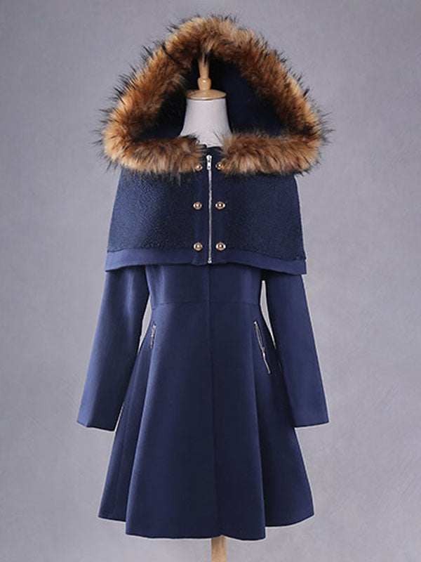 Coat Hooded Swing Coat With Detachable Cape petticoat Coat