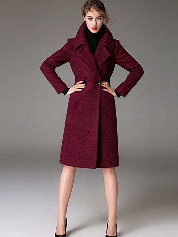 Coat Notch Collar Long Sleeve Wool Coats
