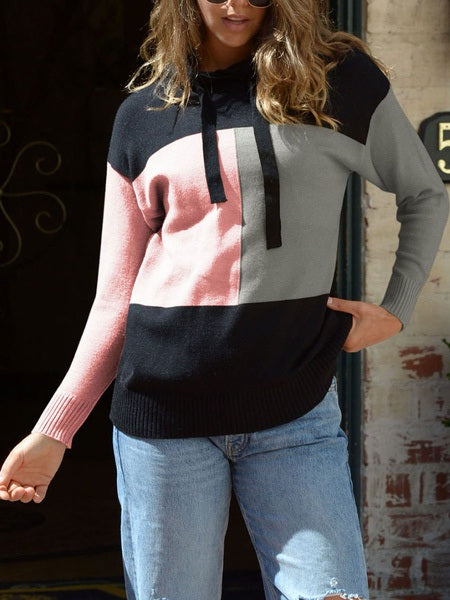 Color Block Hoodie Long Sleeves Hooded Sweatshirt