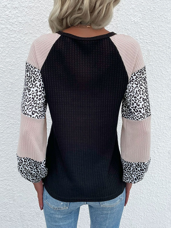 Color Block Jewel Neck Long Sleeves Oversized Polyester Sweaters