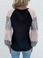 Color Block Jewel Neck Long Sleeves Oversized Polyester Sweaters