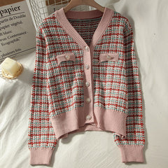 Colorful Plaid Loose Knit Long Sleeve V-Neck Sweater