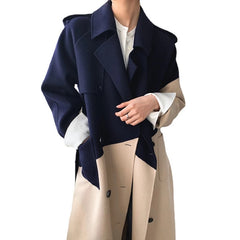 Contrast Color Mid-Length Over The Knee luxury Woolen coats