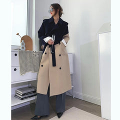 Contrast Color Mid-Length Over The Knee luxury Woolen coats