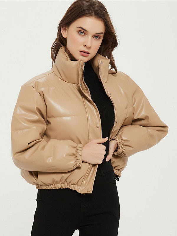 Cotton Jacket Stand Collar Leather Warmth Preservation Quilted Coat