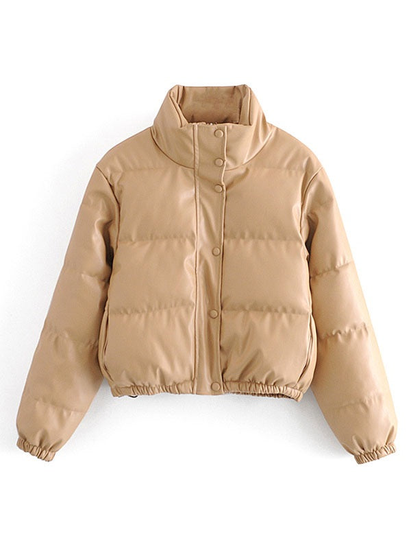 Cotton Jacket Stand Collar Leather Warmth Preservation Quilted Coat