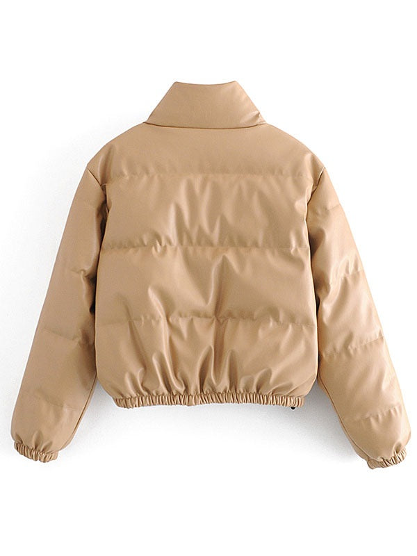 Cotton Jacket Stand Collar Leather Warmth Preservation Quilted Coat