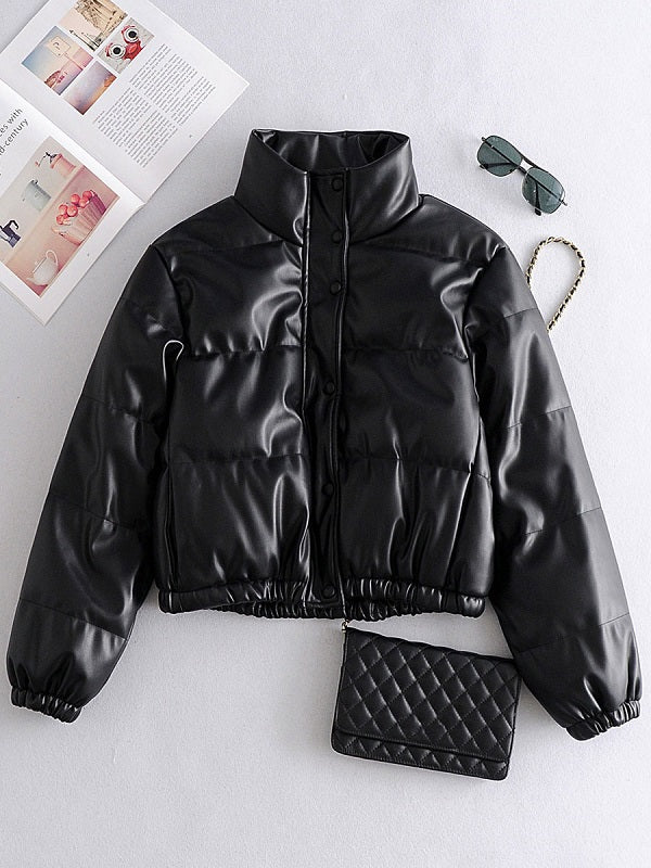 Cotton Jacket Stand Collar Leather Warmth Preservation Quilted Coat