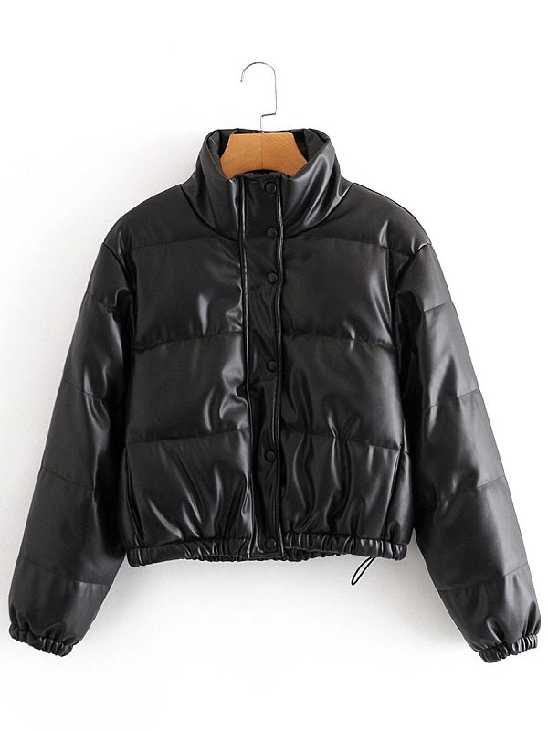 Cotton Jacket Stand Collar Leather Warmth Preservation Quilted Coat