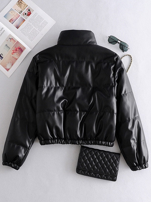 Cotton Jacket Stand Collar Leather Warmth Preservation Quilted Coat