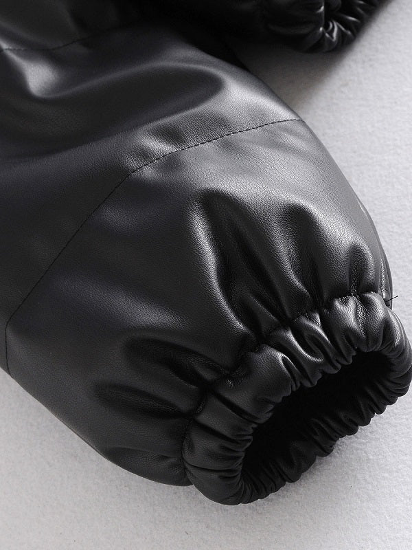 Cotton Jacket Stand Collar Leather Warmth Preservation Quilted Coat