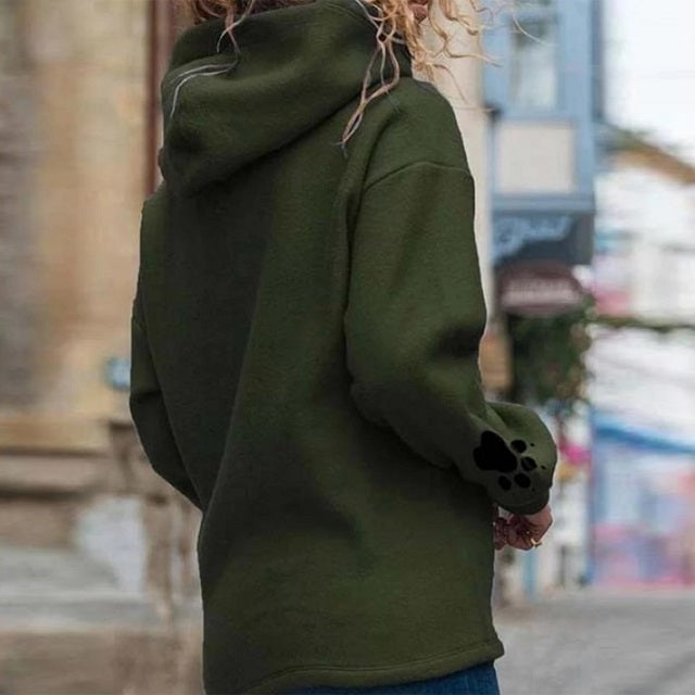 Crop Top Paw Print Hoodie Long Sleeve Pullover Sweatshirt