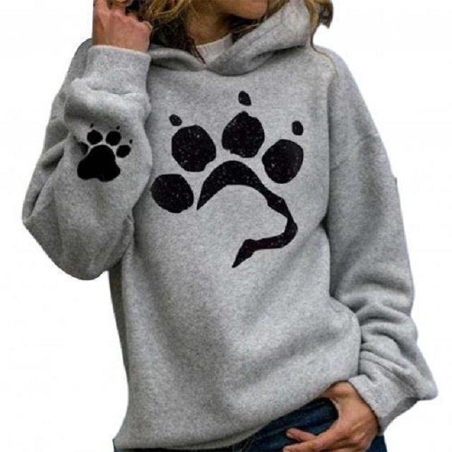 Crop Top Paw Print Hoodie Long Sleeve Pullover Sweatshirt