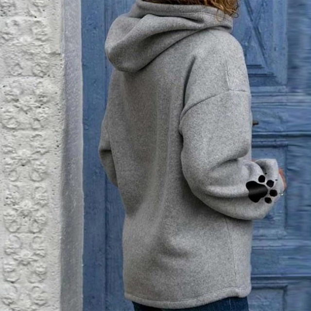 Crop Top Paw Print Hoodie Long Sleeve Pullover Sweatshirt