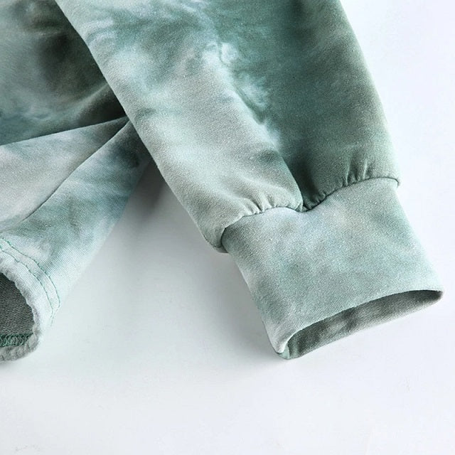 Cut Out Sweatshirt O-Neck Tie-Dye Printed Pullover Crop Top Hip Hop