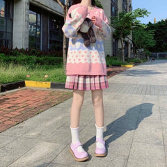 Cute Strawberry Print Long-Sleeved Pullover Knitted Sweater