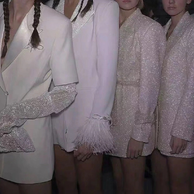 Deep V-Neck Sequined Long Sleeve Coat