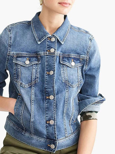 Denim Turndown Collar Long Sleeve Buttons Short Jacket
