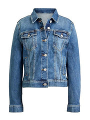 Denim Turndown Collar Long Sleeve Buttons Short Jacket
