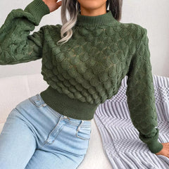 Casual Solid Diamond Cutout Long Sleeve Solid Color Chic Crop Knit Sweater