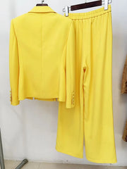 Diamonds Beaded Notched button fly Slit Blazer Runway HIGH STREET Straight Pants Suit Set